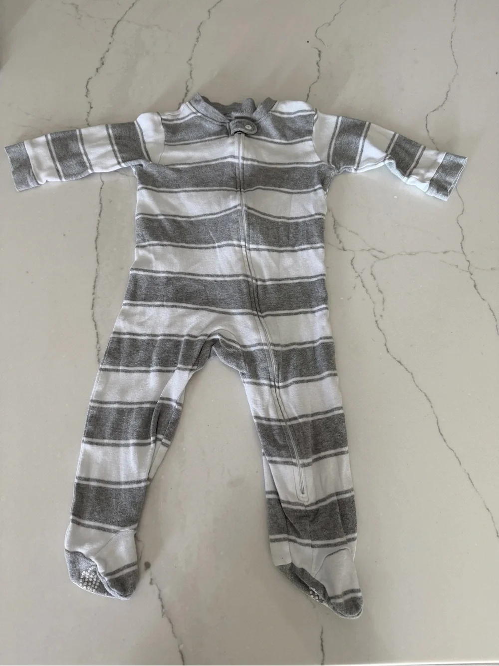 Burt's Bees Baby Gray & White Striped Footed One-Piece